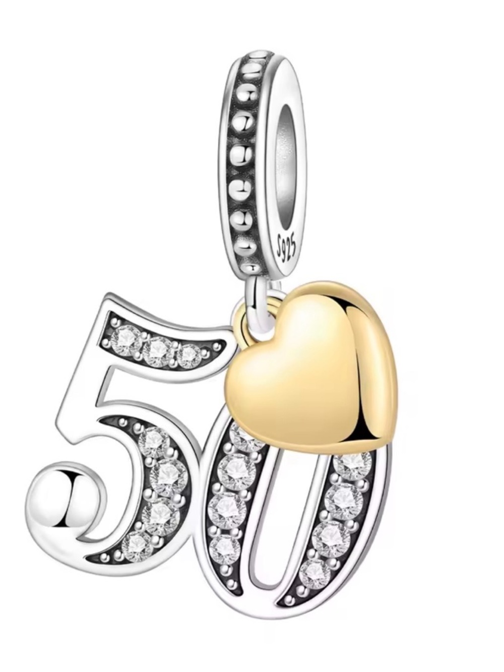 Pandora Two-Tone 50 Number Pendant with Gold Heart Charm